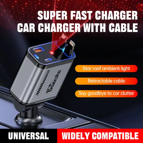 스타라이트 타입C 120W 차량용 충전기 어댑터 4 in 1 차량용 핸드폰 충전기 (2개 USB 포트, 스타탑 라이트 포함) 차량용 액세서리 충전기