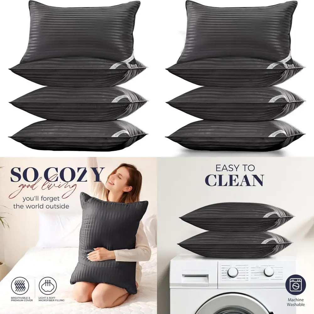 

Набор подушек King из 4 предметов, мягкие альтернативные пуховые подушки 20x36 для различных позиций сна, черный