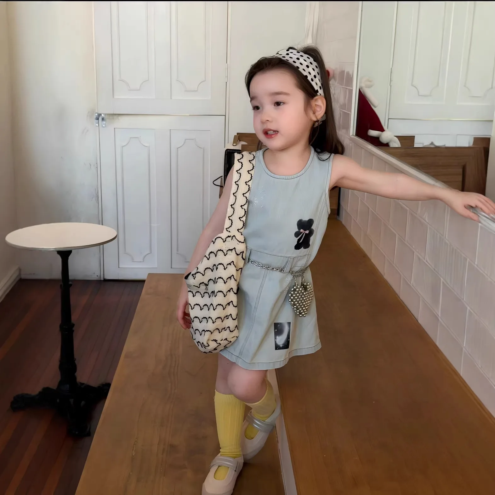 Children's Clothing 2026 Spring and Summer New Girls Cartoon Bright Brick Denim Dress