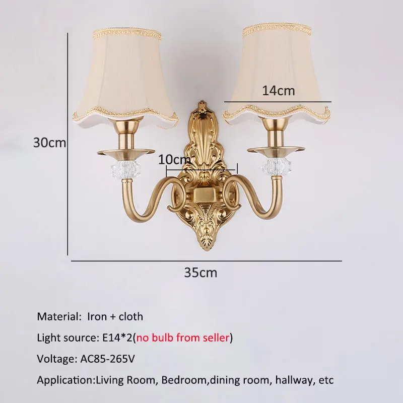 European Imitation Copper Wall Lamp Bedroom Bedside Fabric Lamp Hotel Study Corridor Lighting Tv Background Wall Sofa Wall Light