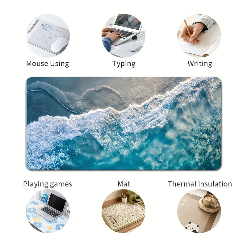 Aerial Ocean Wave Beach Extra Large Desk Pad Non Slip Rubber Gaming Mouse Pad Home Office