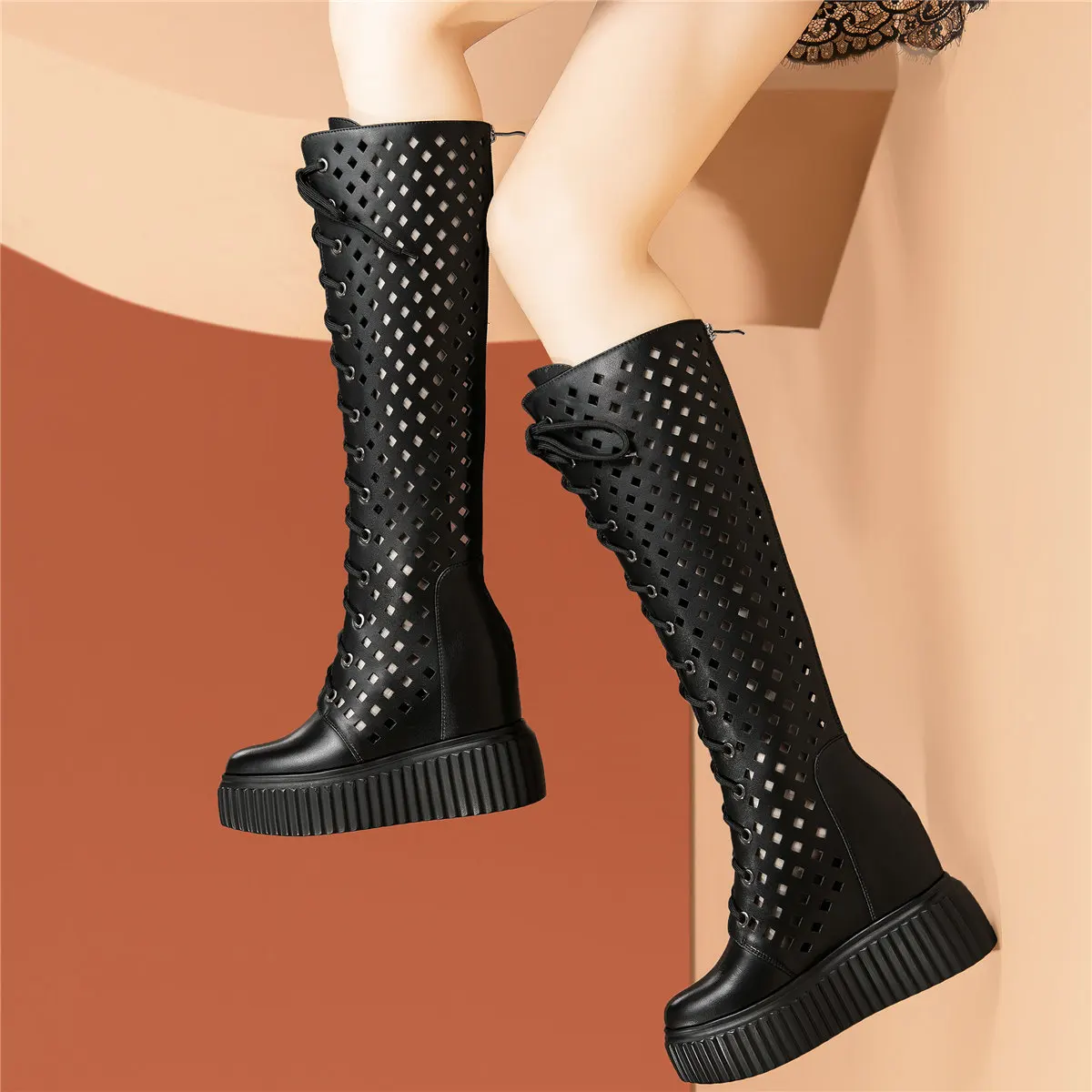 Bottes Hautes en Cuir group pour Femme, Chaussures à Plateforme, Talons Compensés, sulf, Punk, Goth Creeper, Oxfords, Été