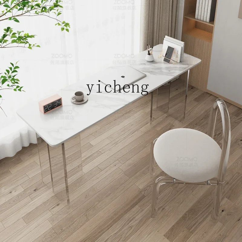 wabi sandy wind acrylic desk transparent suspension ultra-narrow rock slab long table minimalist computer desk