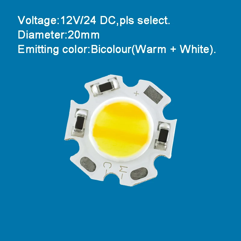 Input 12V 24V 3W 5W 7W Warm White Bicolour LED COB Light + Star Substrate