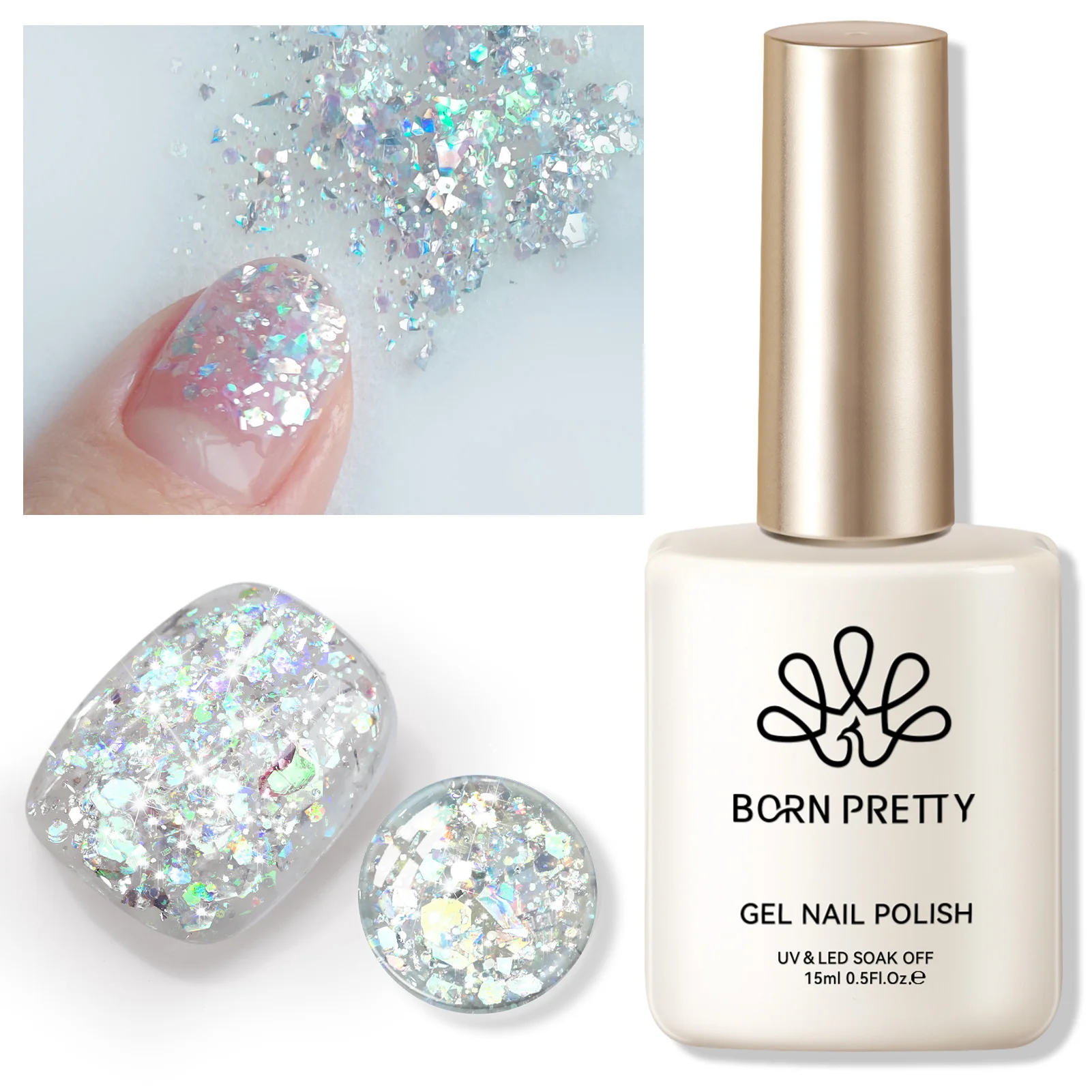 

BORN PRETTY Белый блестящий гель-лак для ногтей Сверкающие блестки Светоотражающий замачиваемый УФ-светодиодный дизайн ногтей Украшение салона Маникюр 15 мл