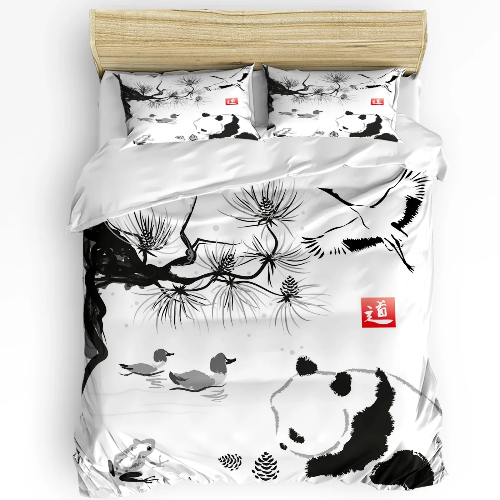 

Animal Panda Branch Ink Painting Bedding Set 3pcs Duvet Cover Pillowcase Boys Adult Quilt Cover Double Bed Set Home Textile