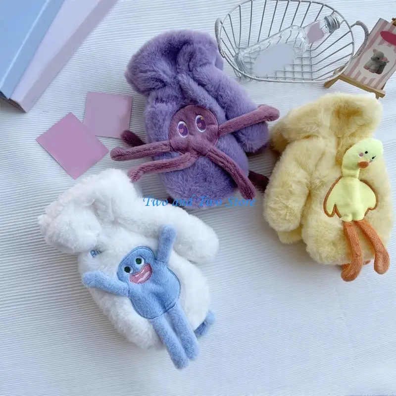 HX6F Plush Gloves Warm Skiing Gloves Girl Neck Hanging Furry Mittens for Cycling Ski