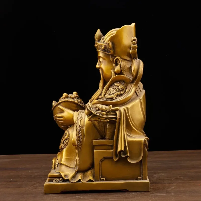 D10 Copper God Of Wealth Ornament, Pure Copper Treasure Bowl With Seated Statue Of The God Of Wealth, Home Offering Statue,