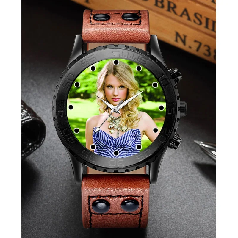 Leder benutzer definierte Logo Foto Quarzuhr Herren Foto druck Uhr Bild druck Design Zifferblatt kreative einzigartige Uhren