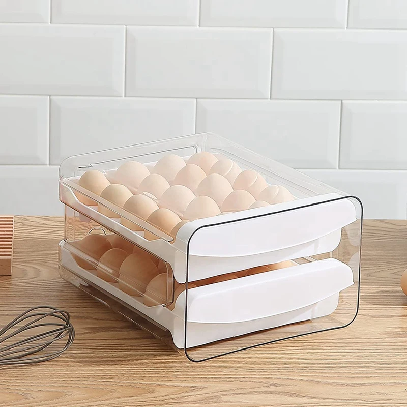 Egg Container For Refrigerator, 40 Grid/2 Layer Egg Holder For Refrigerator, Egg Drawer For Refrigerator, Egg Fresh Box