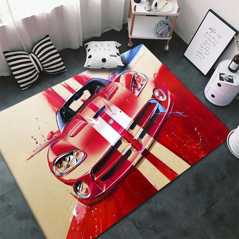 15 Sizes Classical Racing Car Pattern Art Rug for Bedroom Living Room Cool Old Car Floor Mats Home Decor Non-Slip Floor Pad Rugs