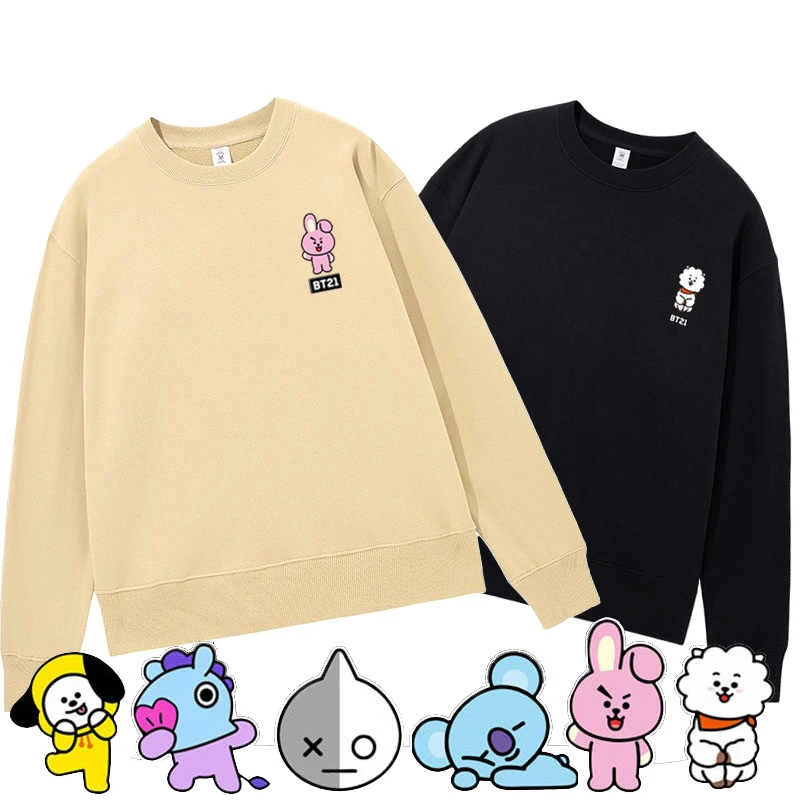 

Anime Cartoon Bt21 Spring and Autumn Seasons Loose Round Neck Sweatshirt Men's and Women's Casual Jackets for Couples