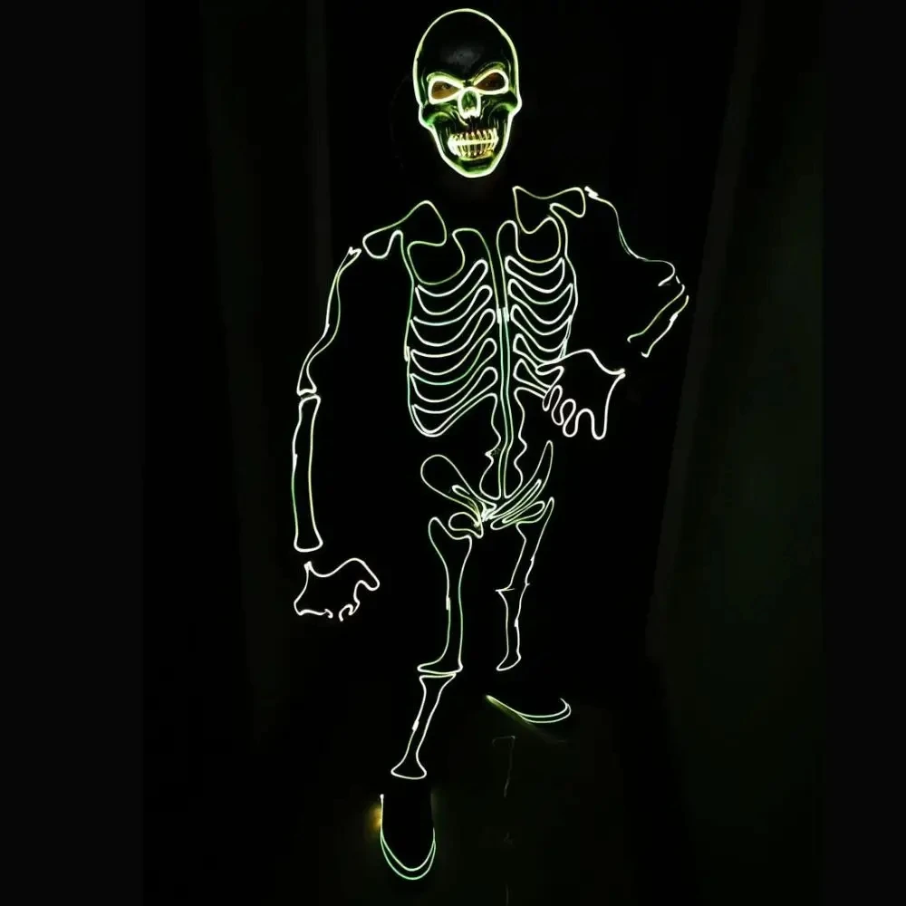 Halloween Maske LED Skelett Kostüm Erwachsene Neuheit Anzug Disco Party Dj Nachtclub Tänzerin Künstler Mann Kostüm