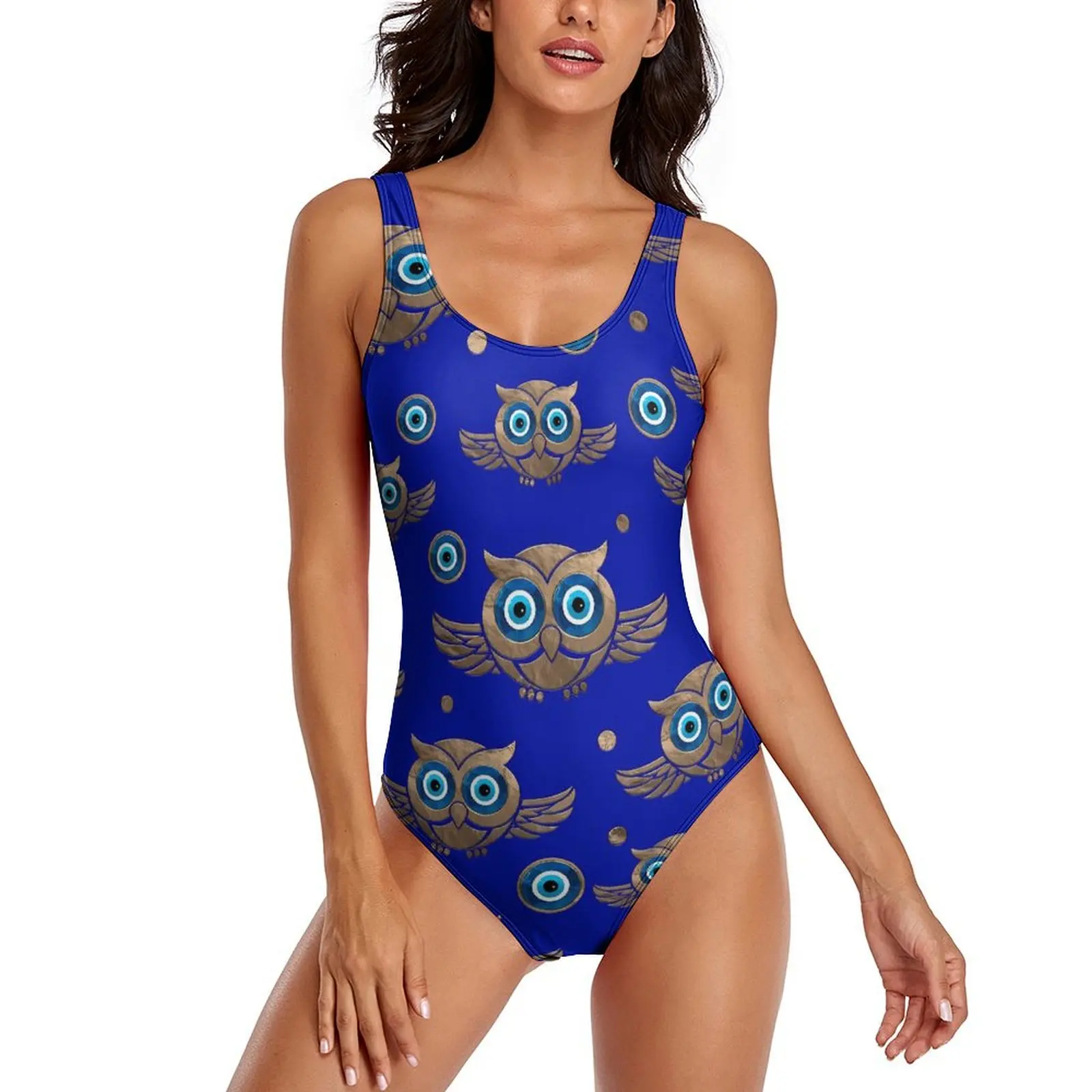 

Owl Evil Eye Swimsuit Cute Animal Swimwear One-Piece Sport Graphic Bodysuit Halter Monokini Women Push Up Sexy Beachwear Gift