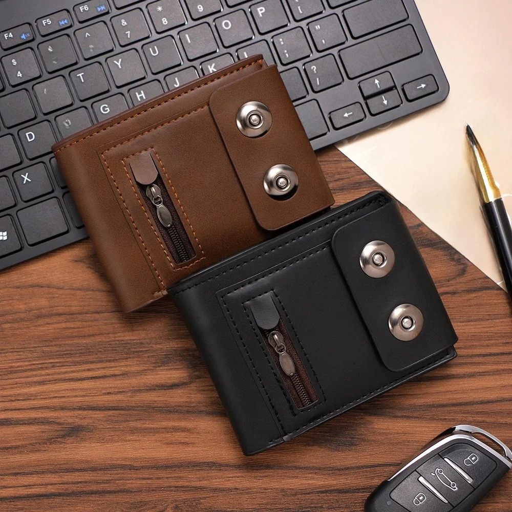 

Fashion PU Leather Men's Wallet Anti-Theft Magnetic Buckle Business Wallet Zipper Closure Large Capacity Credit Card Holder Male