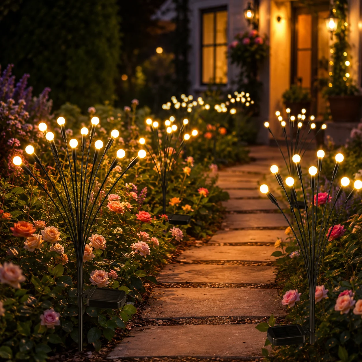 Solar Garden Lights Firefly Swaying Stake Lights 2/4/8 Pack 10LED 8 Modes Warm Multicolor for Pathway Yard Christmas Decor