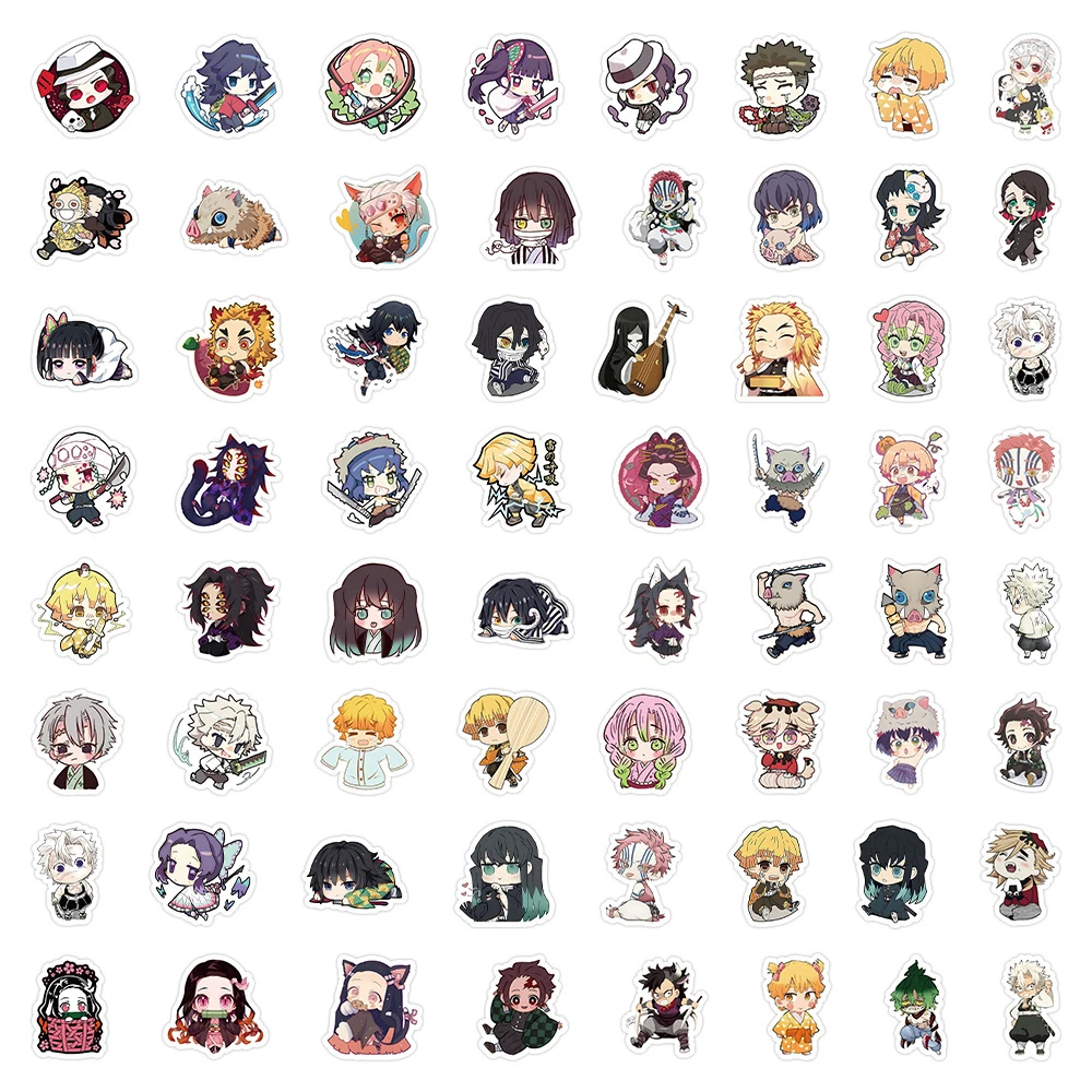 60PCS Q version Demon Slayer Kimetsu No Yaiba Stickers For Luggage Phone Case Laptop Notebook Decals Kids Gift