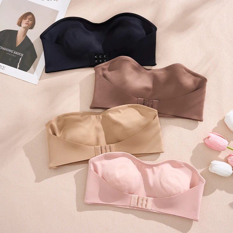 2025 Hot Sale New Design Effective Slip-proof Side One Piece Bralette Padded Ice Silk Seamless Strapless Bra For Women