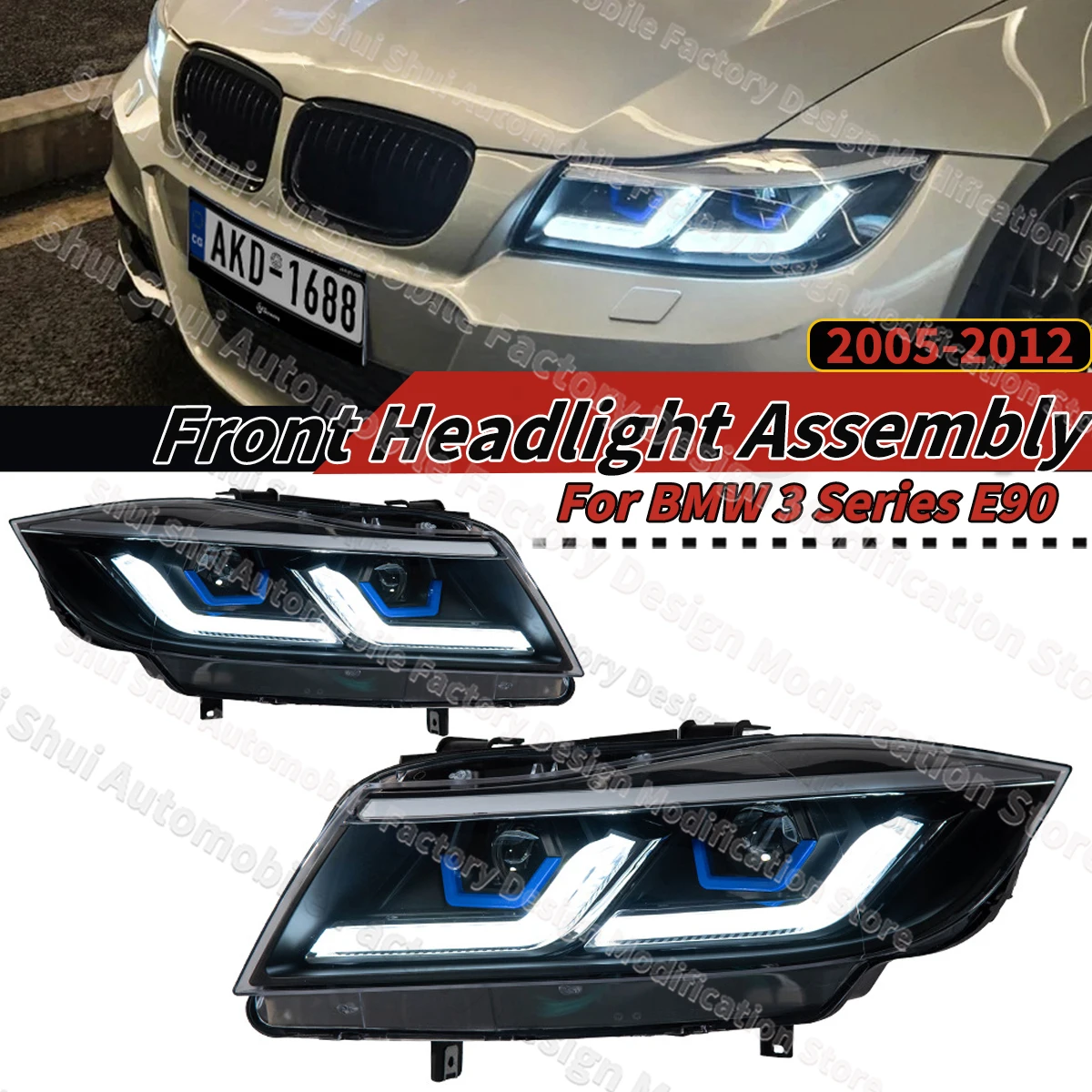 For BMW 3 Series E90 2005-2012 Front Headlight Assembly Dual Lens with LED Plug Play Daytime Upgrade Original Car Running Light