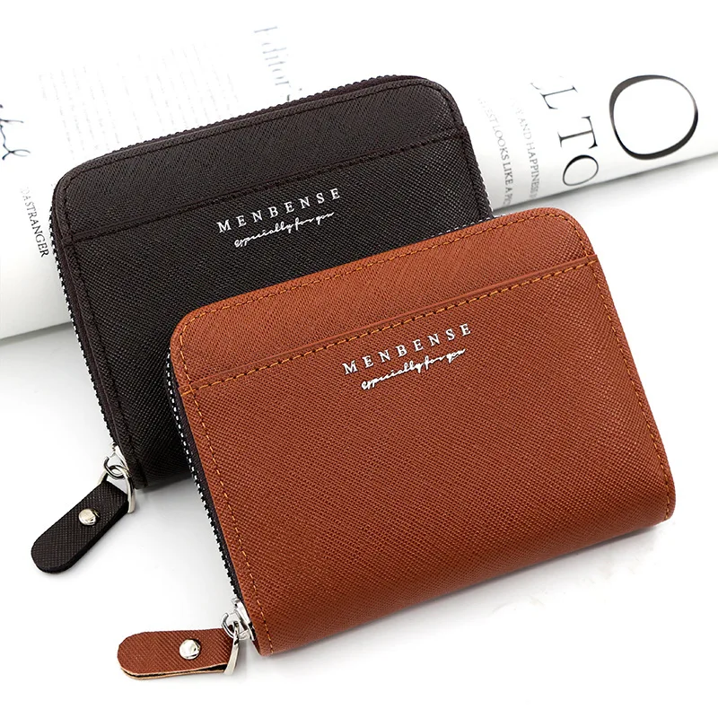 

New Men's Wallet Solid Color Business Short Zipper Bag Clutch Bag Coin Purse Letter Wallet