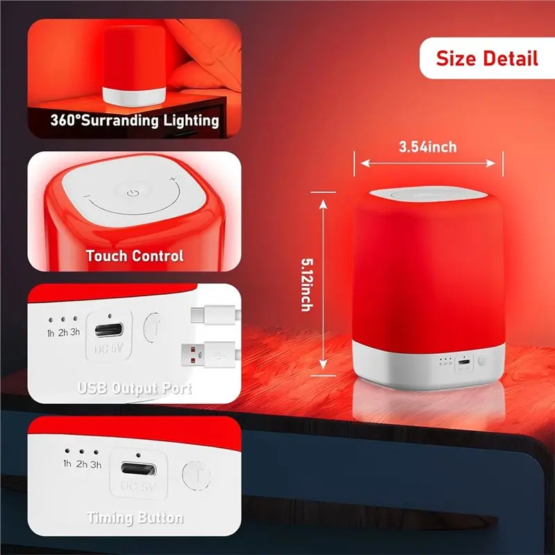 Red Light Therapy For Sleep Device, Red Night Lights With 670Nm Wavelength, Touch Reds Light Sleep Lamp For Bedrooms view 6