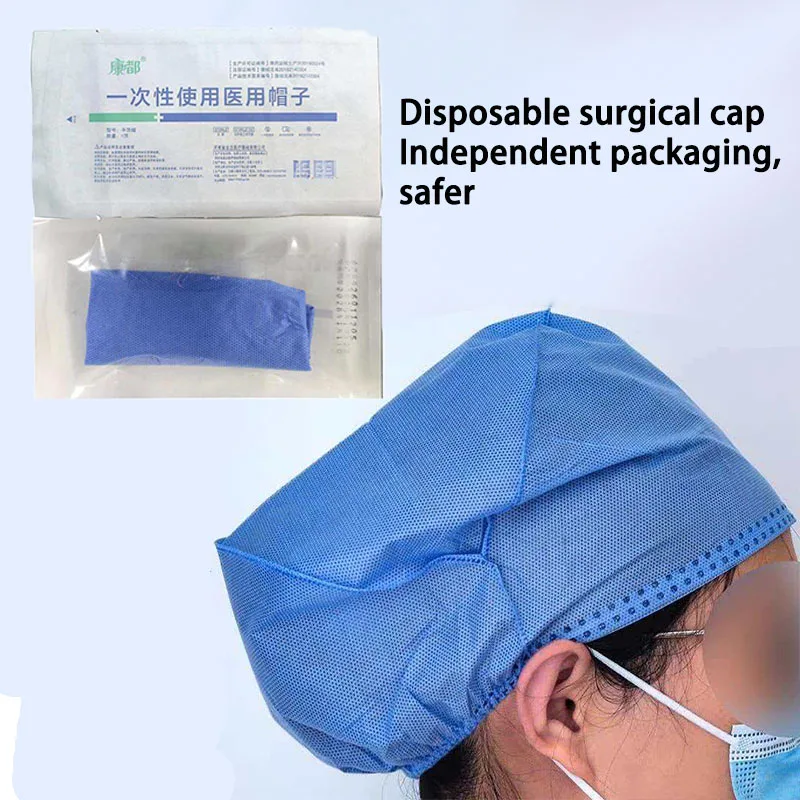 50 Pcs Disposable Sterile Mob Cap Non-Woven Individual Packaging Dust Proof Cap For Medical Clinic Food Salon