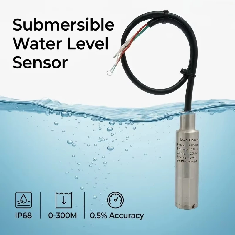 Submersible Water Level Transmitter IP68 4‑20mA RS485 Hydrostatic Liquid Level Sensor for Water Tank Measurement Accessory