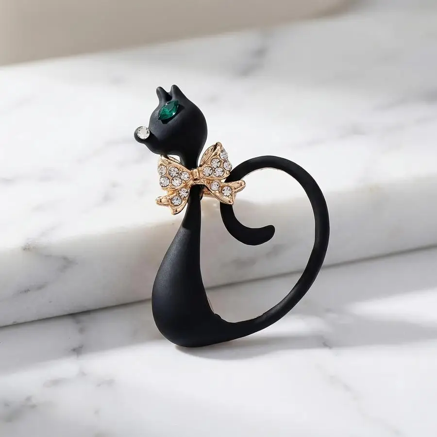 1/5/10/20/50/100pcs Cartoon Gentleman Cat Alloy Rhinestone Brooch, Trendy Fashion Long-Tailed Cat Corsage, Bag and Clothing Pin