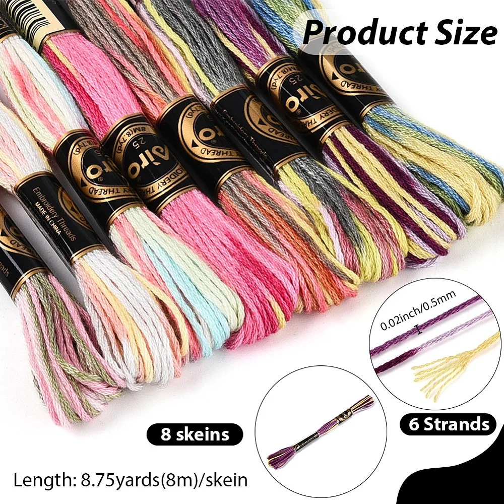 8 Skeins 70 Yards 6 Ply Variegated Stitch Floss Polyester Embroidery Thread Gradient Colorful Friendship String for Handmade