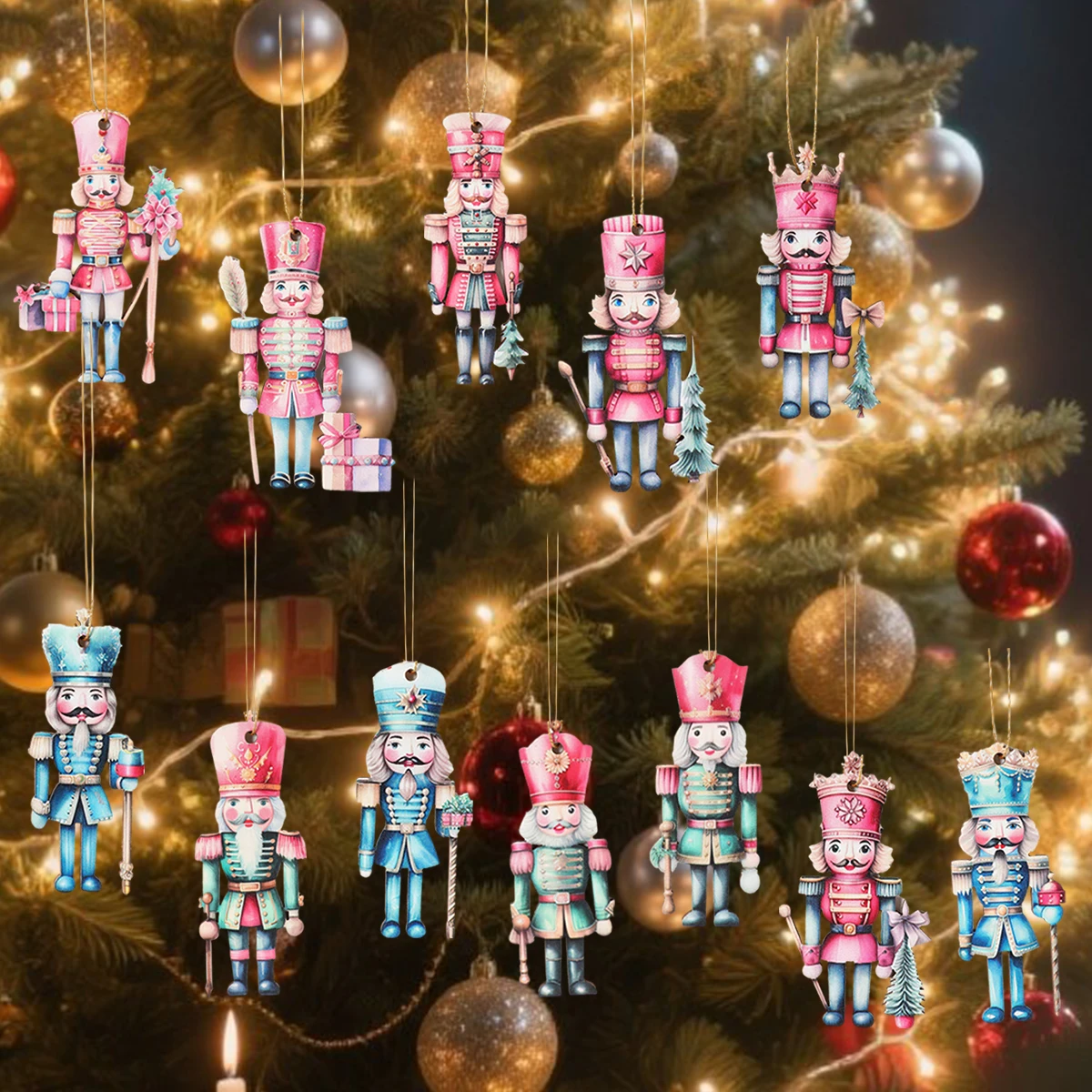 12pcs Christmas Nutcracker Soldier Wooden Pendant Xmas Tree Hanging Ornament 2025 Navidad Decoration for Home 2026 New Year Gift