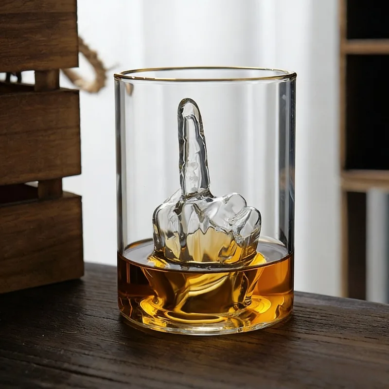 370ml Funny Glass Cup 3D Finger Inside Cup Bottom Glasses For Whiskey Beer Wine Party Bar Drinkware Wine Cabinet Decoration