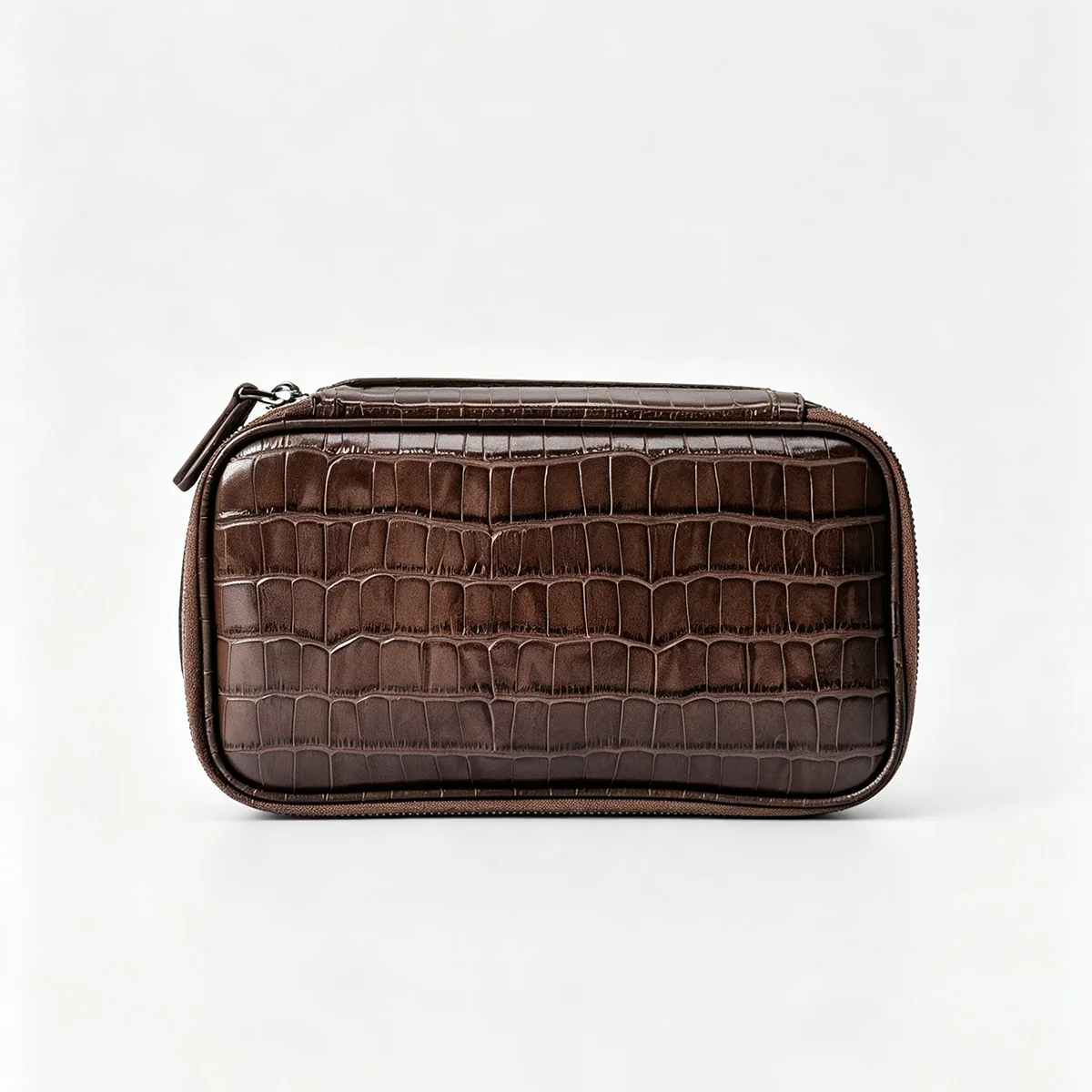 Echtes Leder, Krokodilprägung, Kosmetiktasche für Damen, Reise-Toilettentasche, Kastanienbraun, Kosmetikbeutel, große Kapazität, tragbar – Detail 14