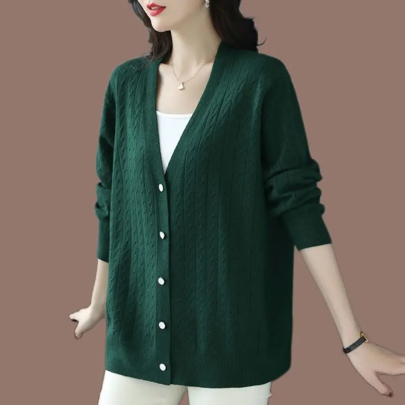 

Knitted Sweater Middle-aged and Elderly Women's s Cardigan Large Size Thin Spring Autumn Tops Mother Loaded B88