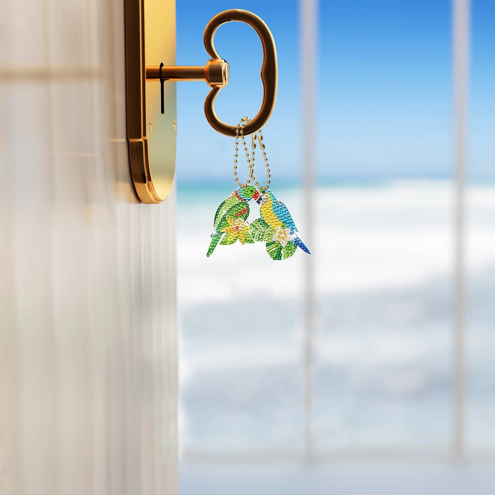 10 قطعة مزدوجة الوجهين الحيوان الماس الفن كيرينغ الماس اللوحة الفن المفاتيح قلادة للمنزل حفلة عيد ميلاد ديكور