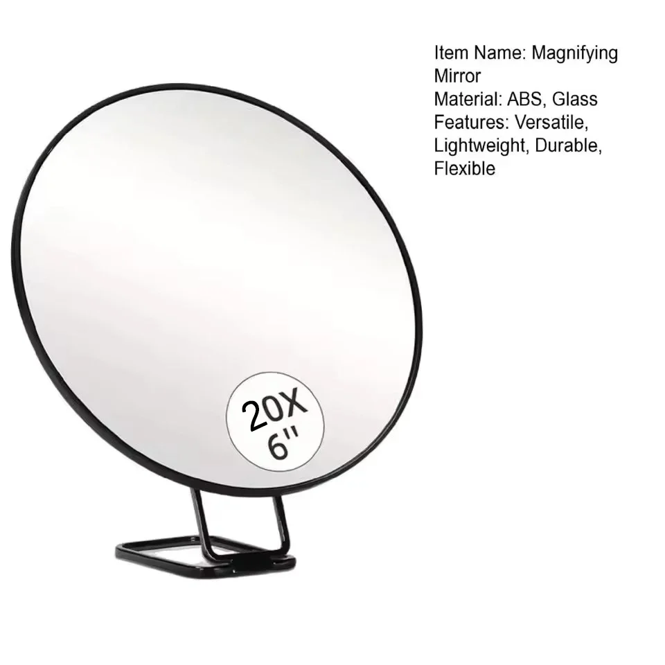 مرآة مكبرة 20X، مرآة مكياج محمولة باليد، أداة تجميل محمولة، حامل منضدية من جانب واحد للسفر المنزلي، ملاقط