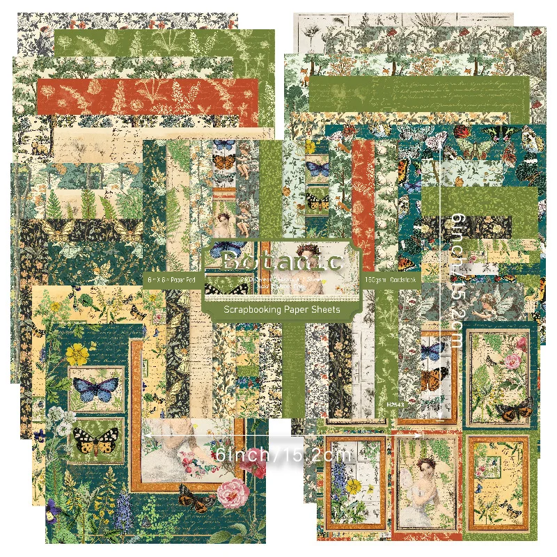 Vintage Botanic Fern Butterfly Fairy Old Script Animal Pattern Background Scrapbook Paper Cardmaking Junk Journal DIY Collage
