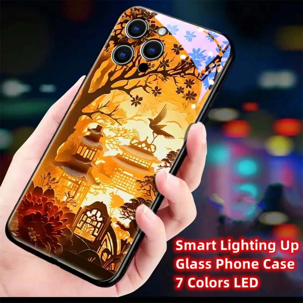 Glowing Silhouette Pavilions Luminous Phone Case LED Light Glass Cover For Honor 200 100 90 80 70 60 50 Pro