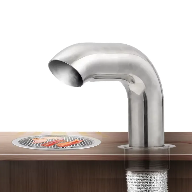 Commercial Stainless Steel Smoke Exhaust Elbow Heat Resistant Metal Pipe for Indoor Desktop BBQ Grill Smoker Barbecue