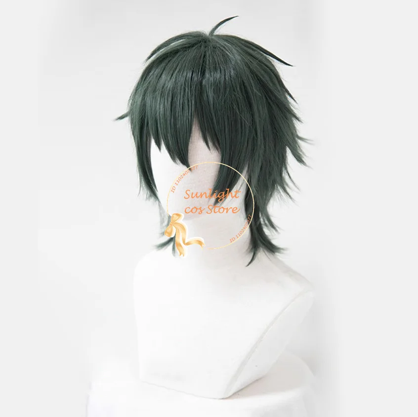 Game ES Peruca Valquíria Cosplay para Homens e Mulheres, Resistente ao Calor, Cabelo Sintético, Verde Escuro, Kagehira, Perucas Mika, 30cm