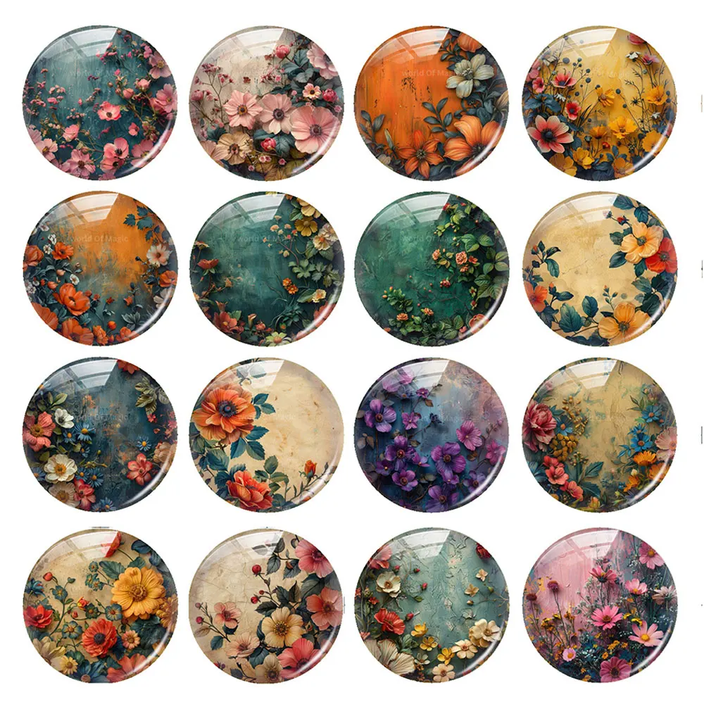 

Handmade Retro Flower Plants Marguerite Round Photo Glass Cabochon Flatback Demo Flat Back Cameo For Diy Jewelry Making