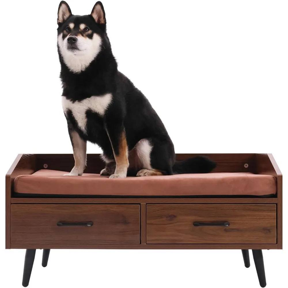 

Elevated Dog Beds Frame with Mattress, Raised Wood Pet Bed Sofa Indoor for Large Medium Small Dogs Cats (Brown)