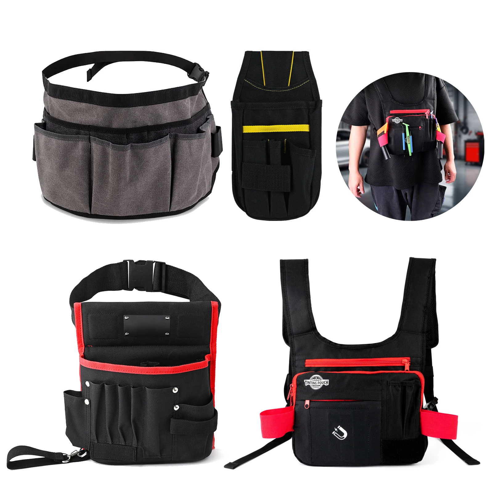 EHDIS Vinyl Film Utility Storage Bag Car Tinting Squeegee Gadget Magnetic Tools Holder Organizer Waist/ Chest Multi-Pocket Pouch