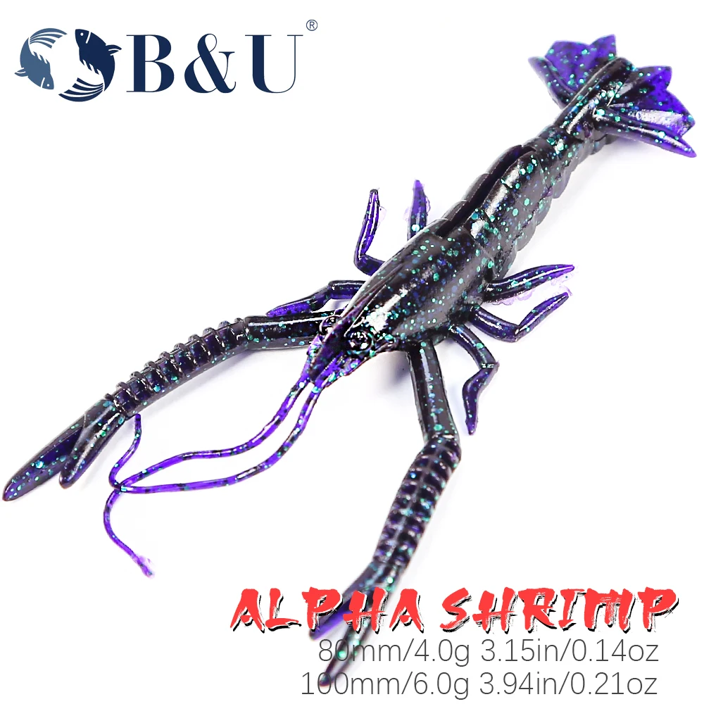 B&U 80mm 100mm Fishing Soft Lure Jig Wobblers Swimbait Silicone Baits Shrimp Bass Perch Lure Artifical Bait