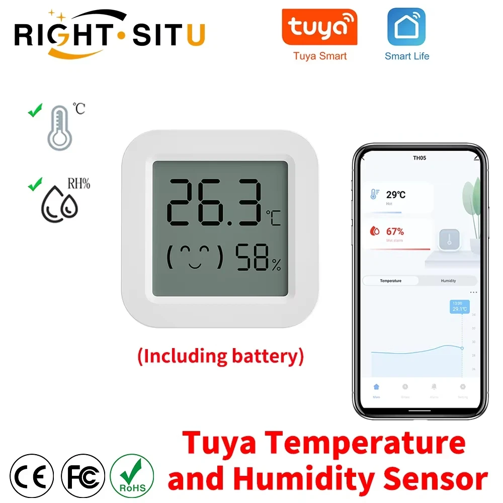 Czujnik temperatury i wilgotności Tuya z mini wyświetlaczem LCD, kompatybilny z aplikacją BT, zdalne sterowanie, termometr, higrometr