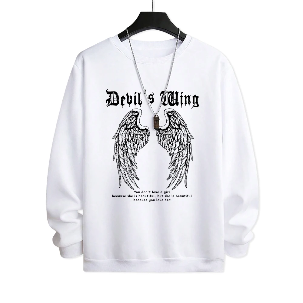 Devil'S Wings Printing Tracksuit Men Harajuku Street Hip Hop Clothes Fashion Crew Neck Sweatshirt Autumn Fleece Warm Street Wear