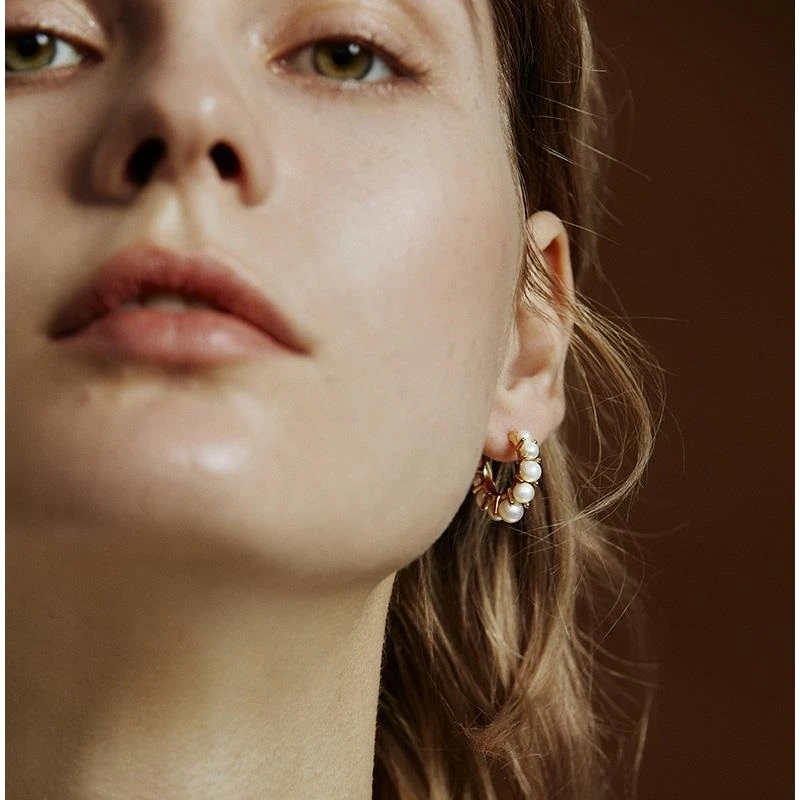 النحاس مع 18K الذهب فو اللؤلؤ هوب مجوهرات أقراط نسائية حفلة T عرض ثوب فاسق القوطية المدرج العلوي الكورية اليابان