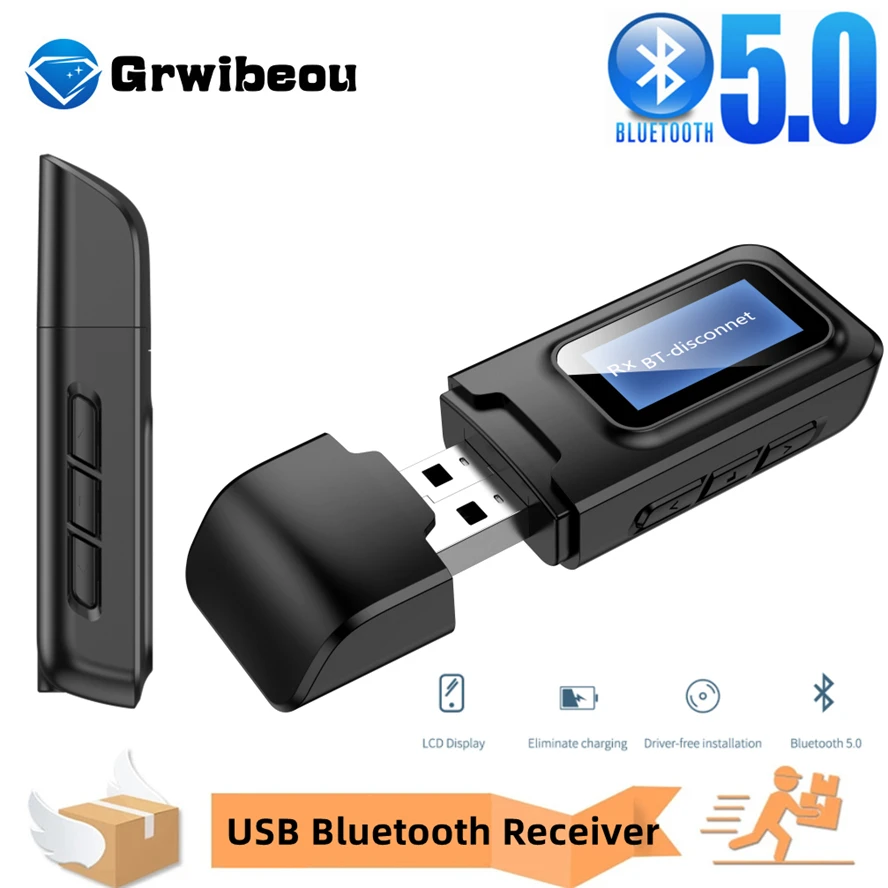 USB Bluetooth Receiver Transmitter Audio Bluetooth 5.0 Adapter For Car PC TV HD HiFi Receptor Wireless Adapter LCD 3.5MM AUX