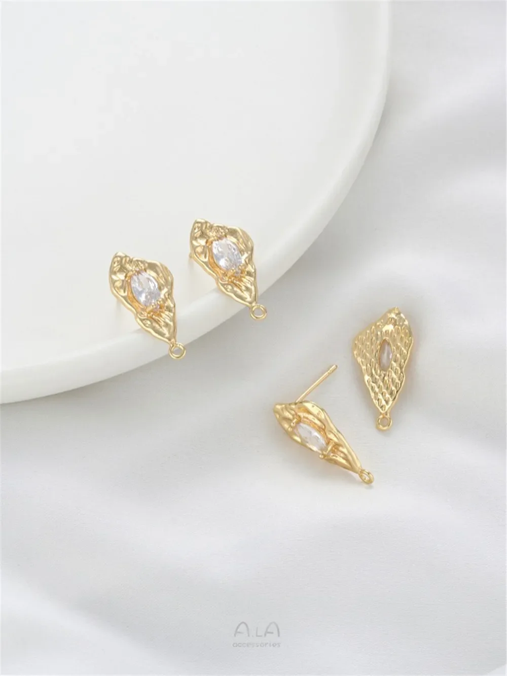 

14K Gold Coated Lava Irregular Inlay with Zircon and Hanging Earrings 925 Silver Needle DIY Handmade Ear Jewelry Accessories