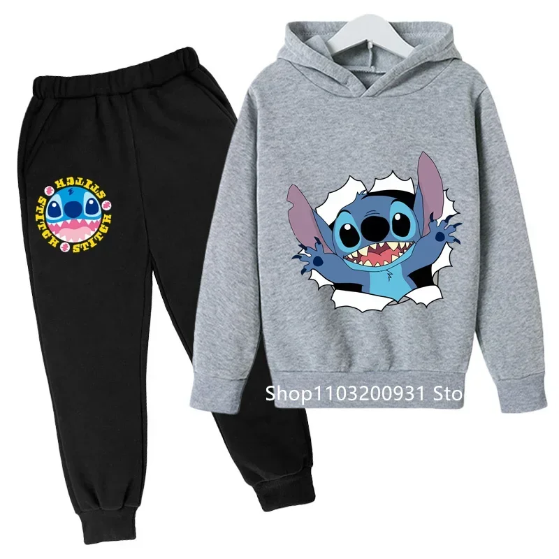 2-13Y Children Stitch Clothes Kids Suit Warm Sweater Girl Hoodies Baby Pullover Sweatshirt Pant Girl Boy Stitch Disney Tracksuit