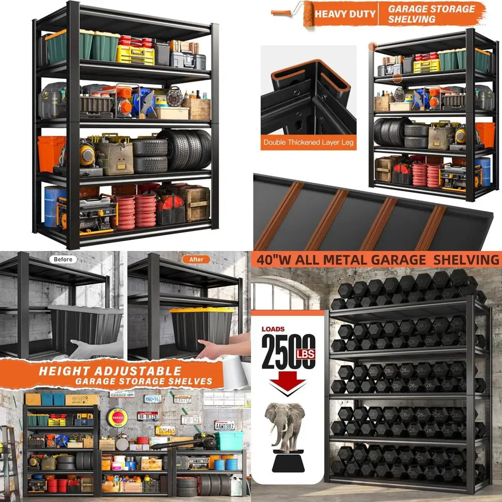 

Heavy Duty Metal Storage Shelves for Garage and Warehouse - 2500LBS Capacity, 40W, Industrial Strength Shelving Systems